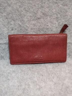 Fossil Women's Bifold Double Zip Snap Full Size Red Genuine Leather Wallet